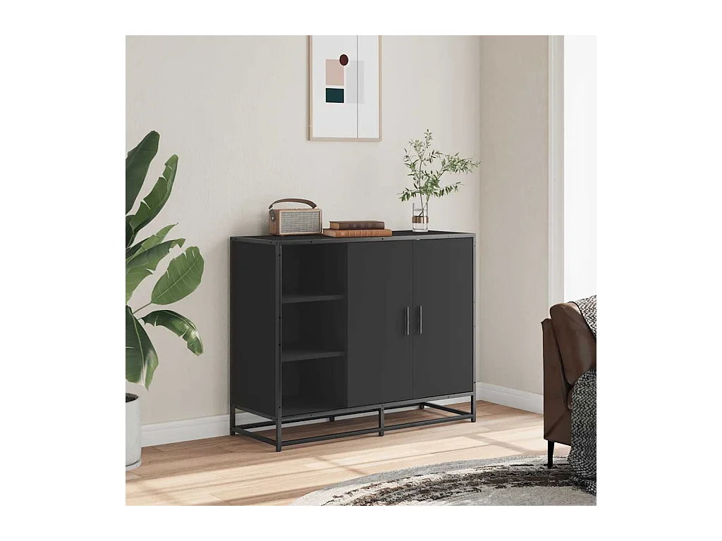 Buffet | Bahut | Meuble de rangement noir 92x35x76 cm bois d’ingénierie