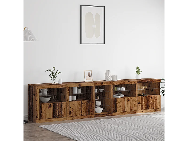 Buffet | Bahut | Meuble de rangement avec éclairage LED Bois ancien 283x37x67 cm Bois d'ingénierie