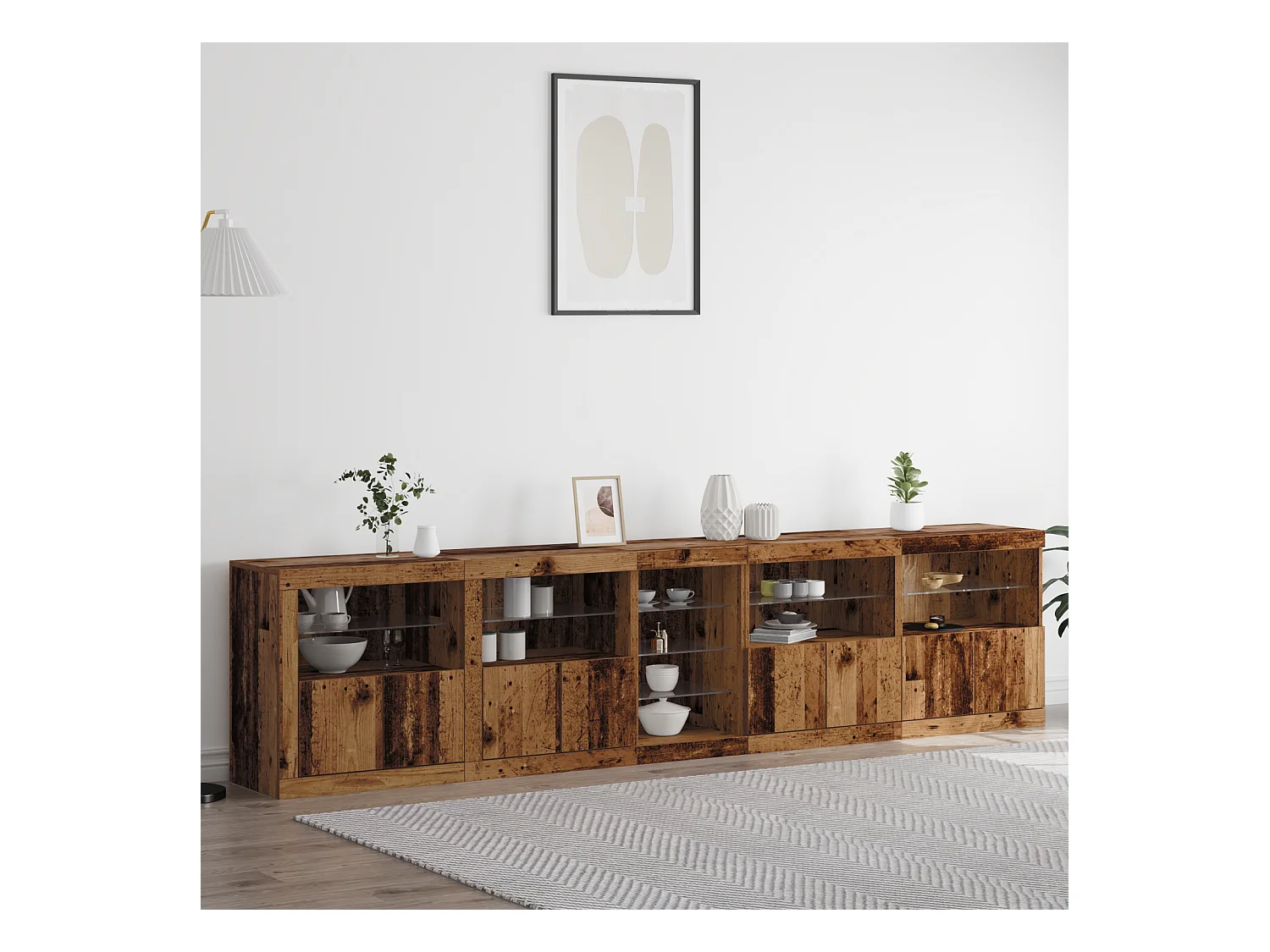 Buffet | Bahut | Meuble de rangement avec éclairage LED Bois ancien 283x37x67 cm Bois d'ingénierie