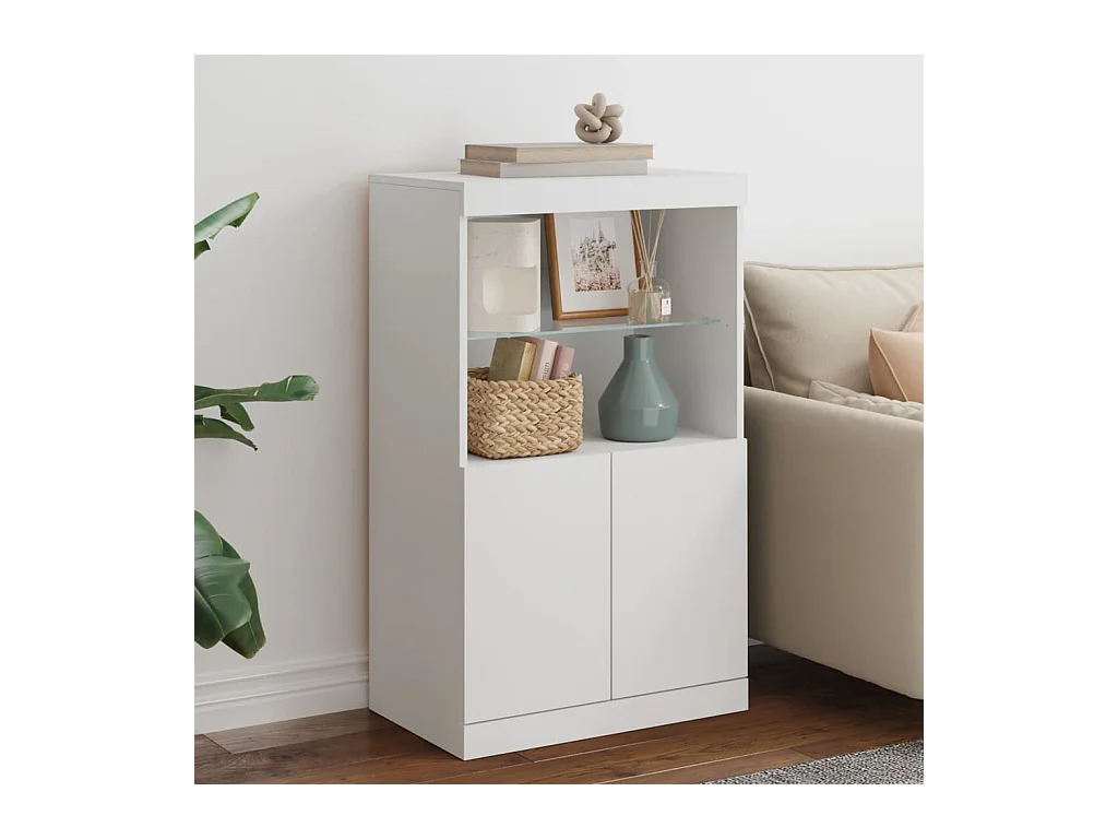 Buffet | Bahut | Meuble de rangement avec lumières LED blanc 60,5x37x100 cm