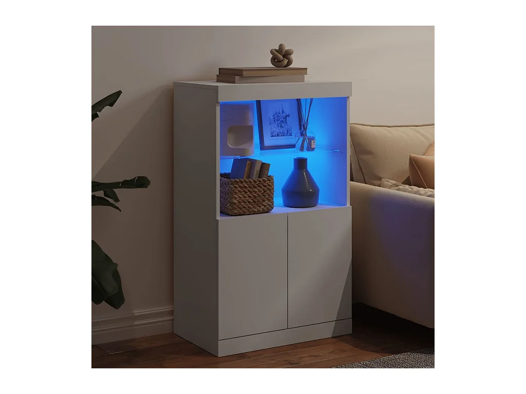 Buffet | Bahut | Meuble de rangement avec lumières LED blanc 60,5x37x100 cm