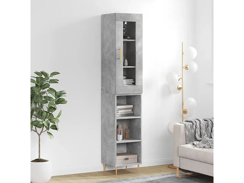 Buffet | Bahut | Meuble de rangement haut Gris béton 34,5x34x180 cm Bois d'ingénierie
