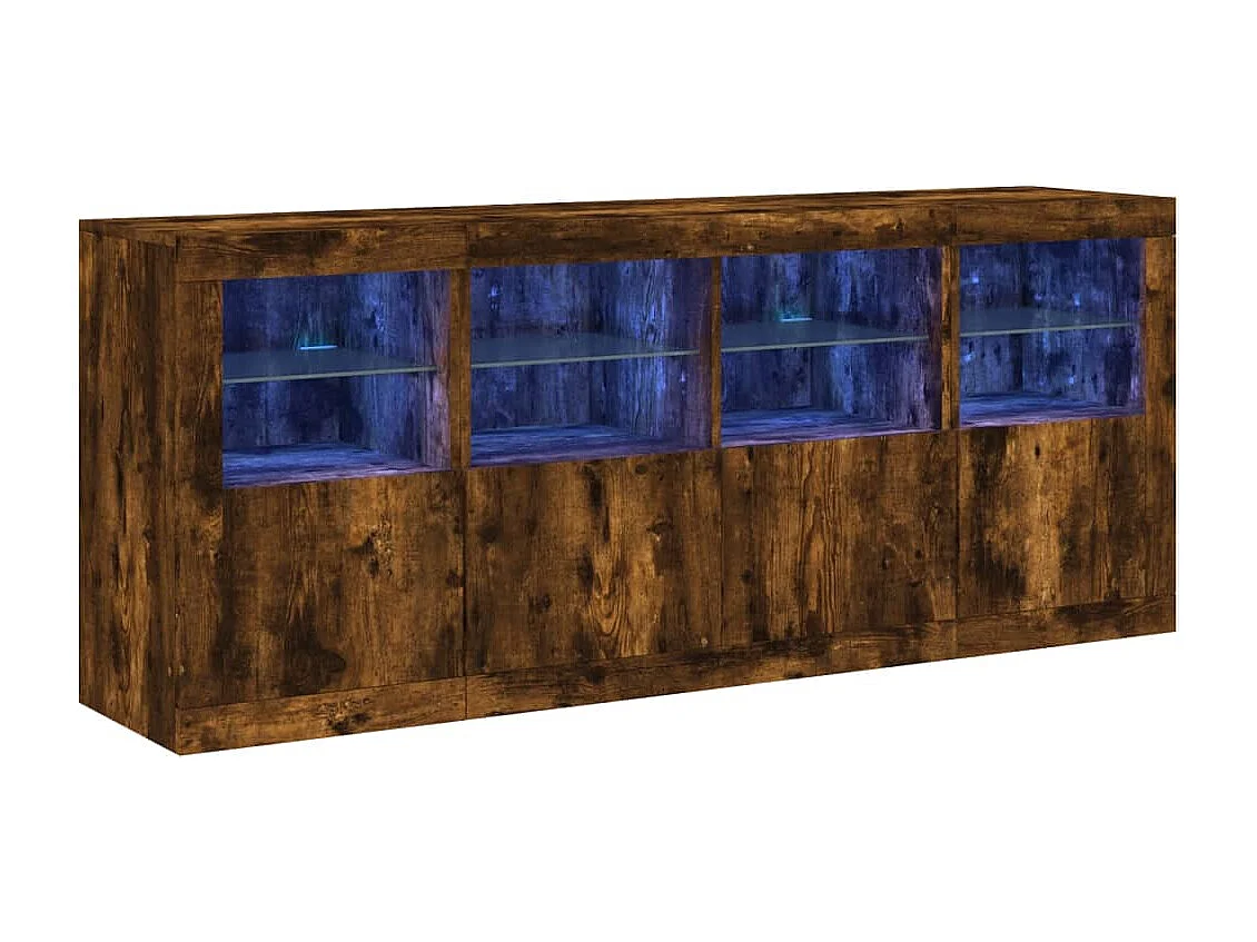 Buffet | Bahut | Meuble de rangement avec lumières LED chêne fumé 163x37x67 cm