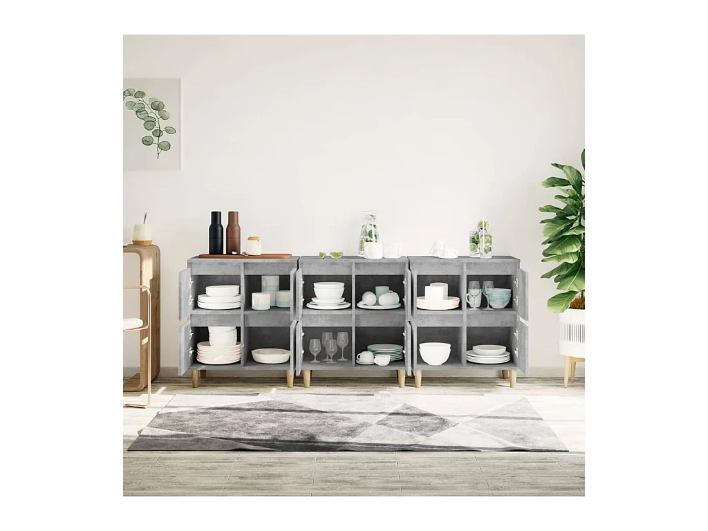 Credenze | Buffet | Armadi 3pz Grigio Cemento 60x35x70 cm in Legno Multistrato