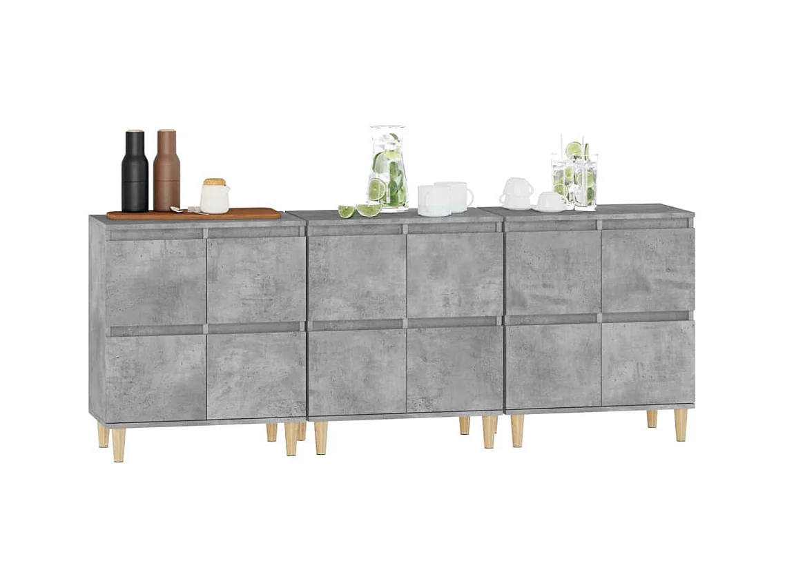 Credenze | Buffet | Armadi 3pz Grigio Cemento 60x35x70 cm in Legno Multistrato