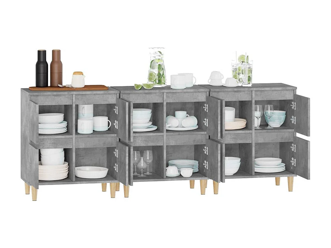 Buffets | Bahuts | Meuble de rangement 3 pcs gris béton 60x35x70 cm bois d'ingénierie