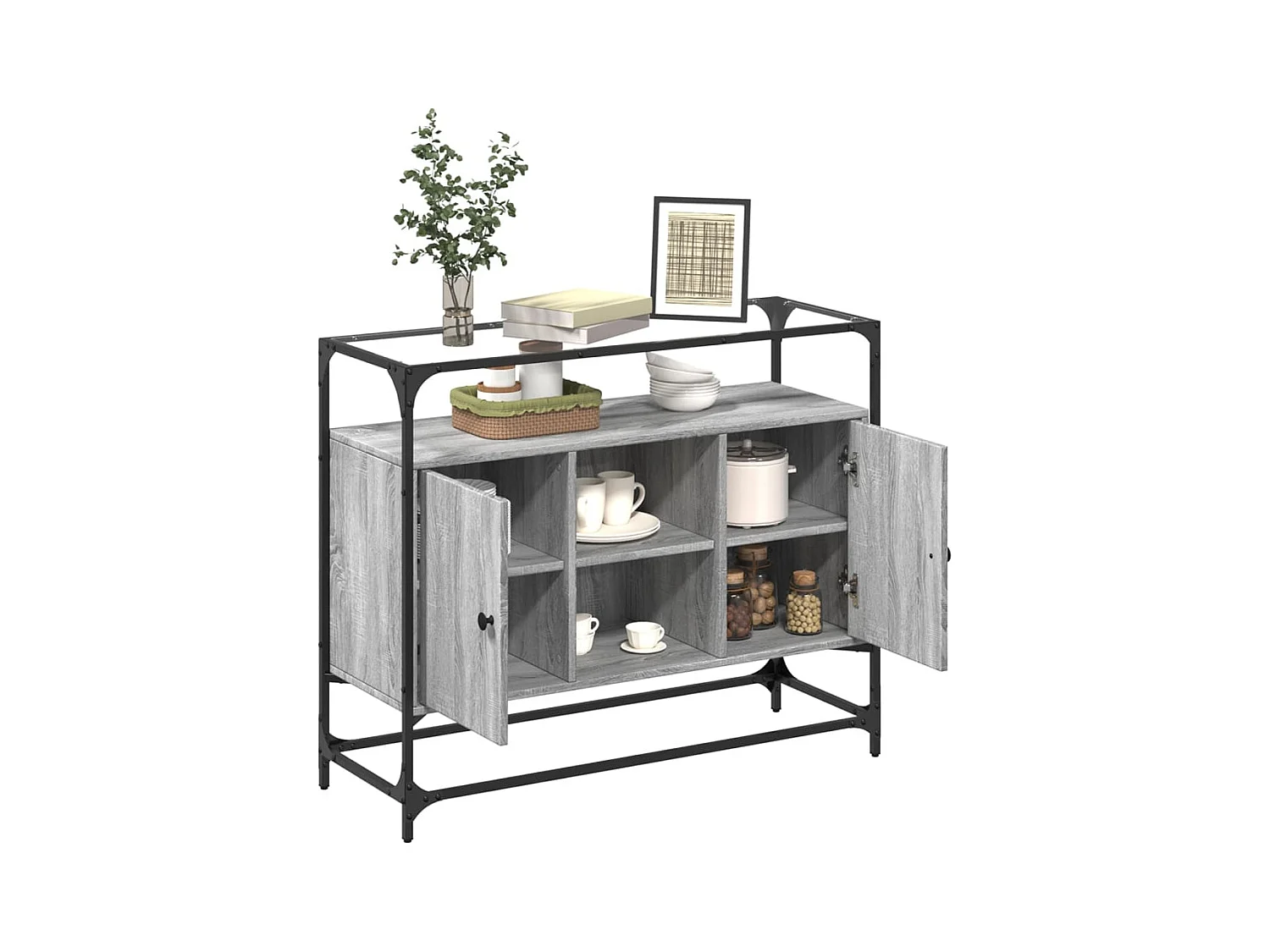 Credenza | Buffet | Armadio Piano Vetro Grigio Sonoma 98x35x81cm Legno Multistrato