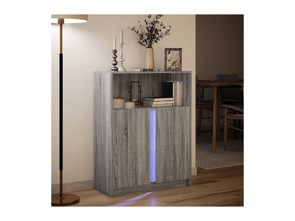 Credenza | Buffet | Armadio con LED Grigio Sonoma 77x34x100cm in Legno Multistrato