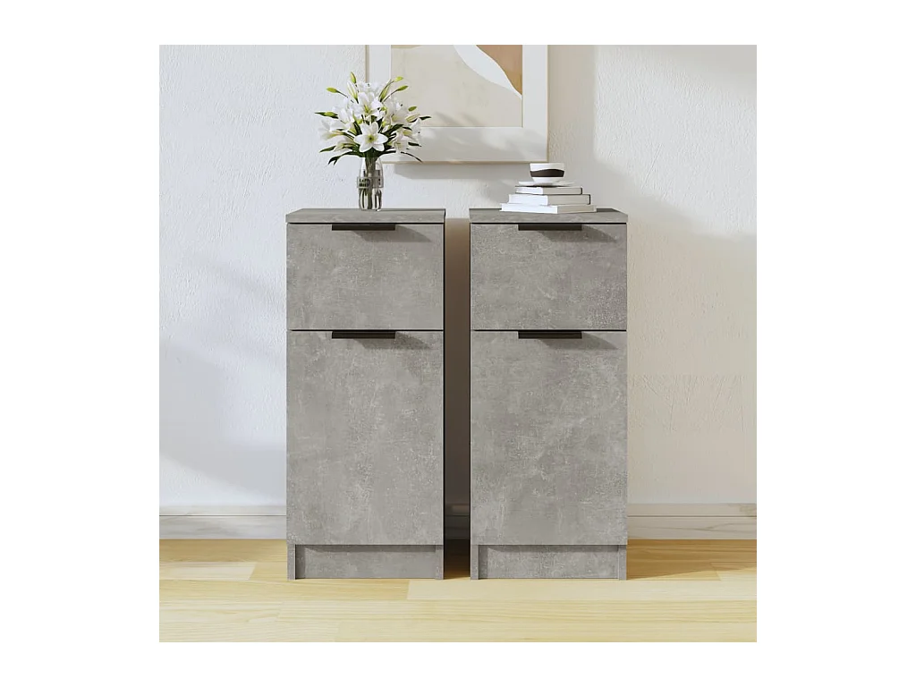 Buffet | Commode à tiroir | Meuble de rangements | Bahuts | Meuble de rangement 2 pcs Gris béton 30x30x70 cm Bois d'ingénierie