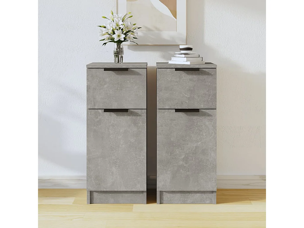 Buffet | Commode à tiroir | Meuble de rangements | Bahuts | Meuble de rangement 2 pcs Gris béton 30x30x70 cm Bois d'ingénierie
