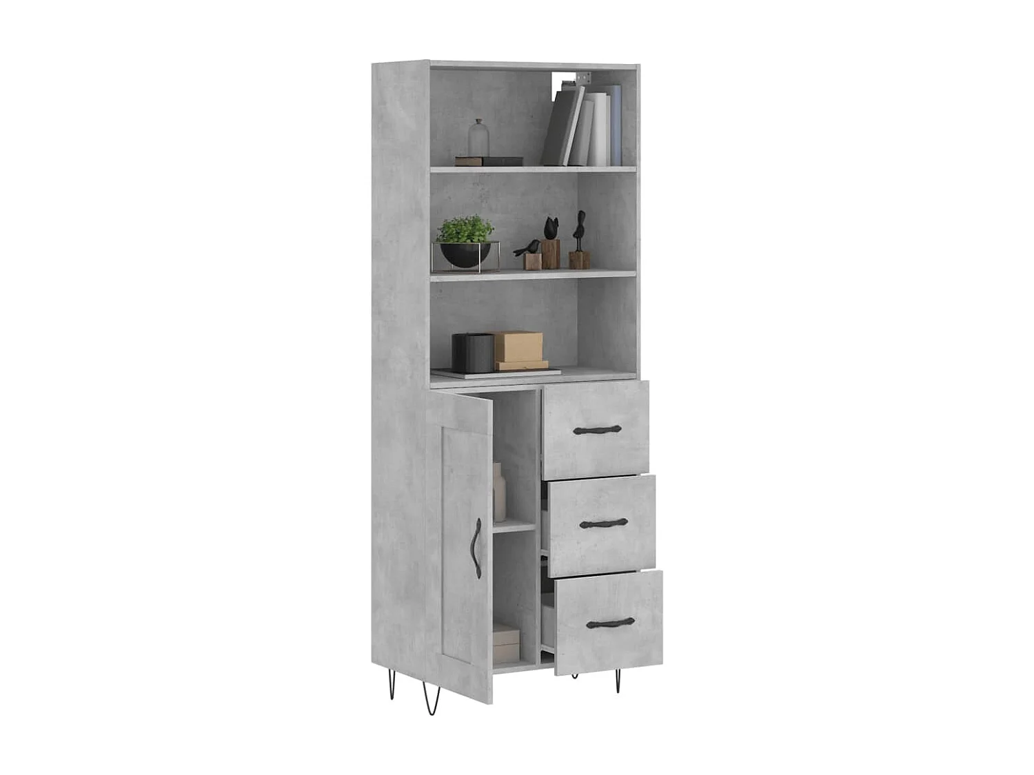 Buffet | Bahut | Meuble de rangement haut Gris béton 69,5x34x180 cm Bois d'ingénierie