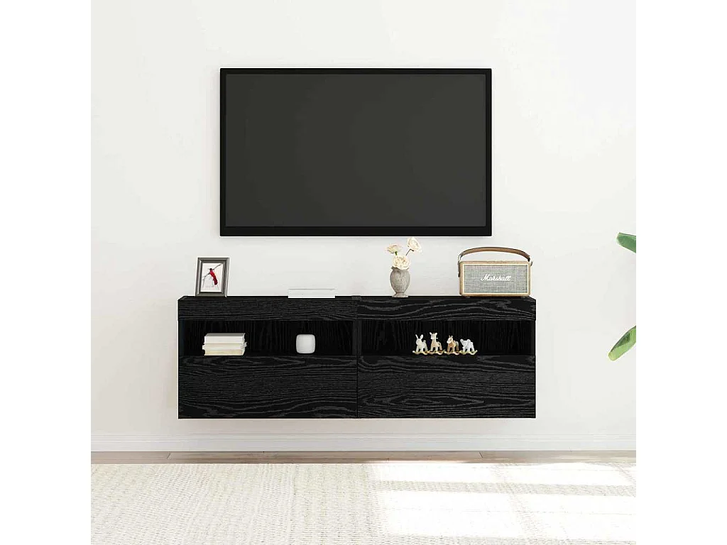 Credenze | Buffet | Armadi per TV con luci LED 2 pcs Nero Rovere 60x30x40 cm