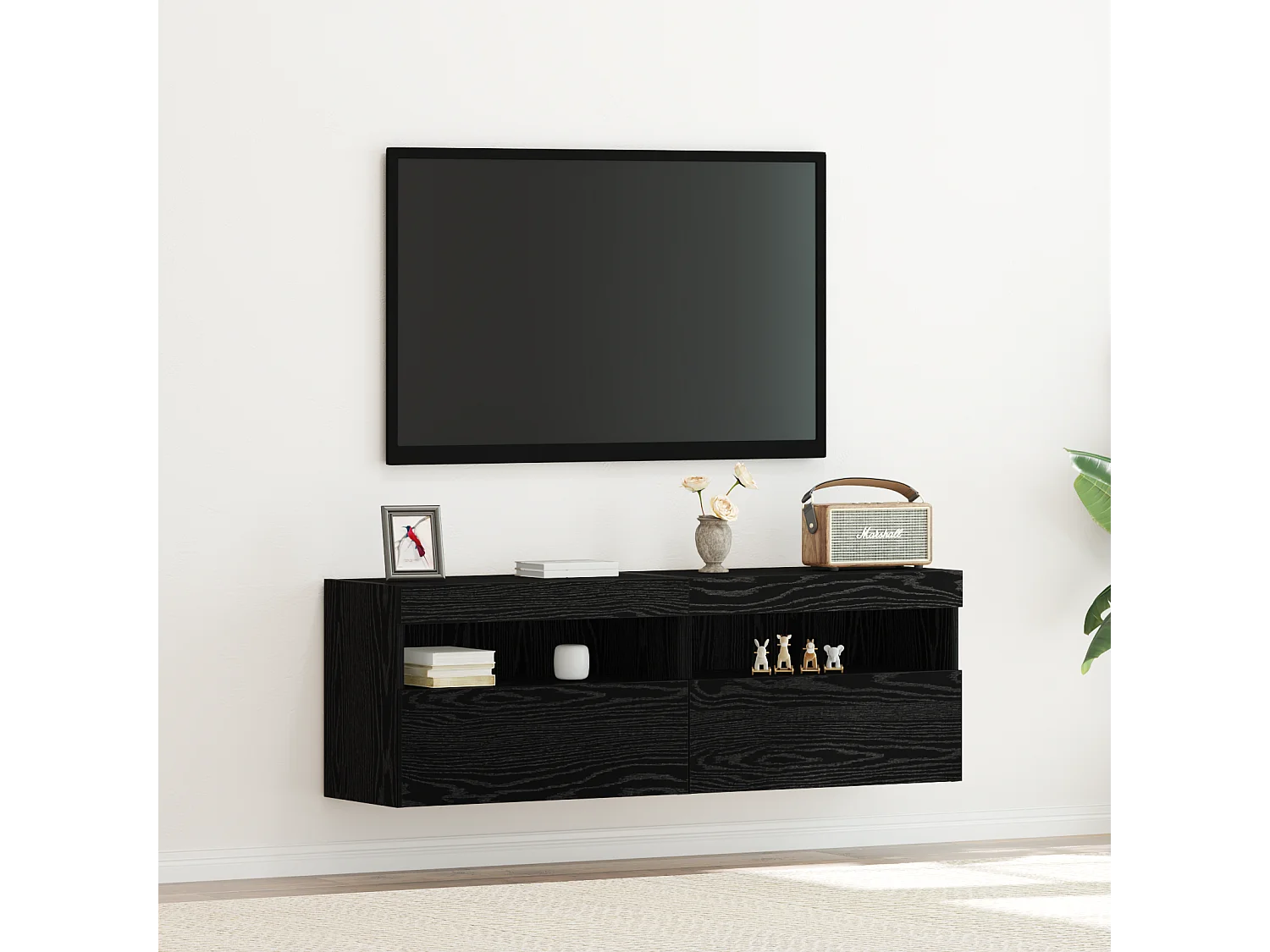 Tv-wandmeubelen | Tv-Banken | TV-kasten 2 st met LED 60x30x40 cm zwart eikenkleurig