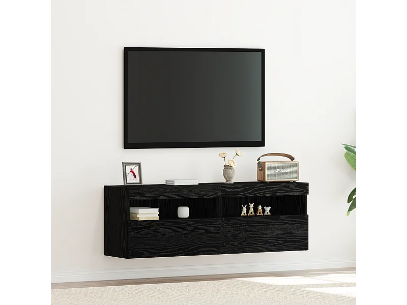 Tv-wandmeubelen | Tv-Banken | TV-kasten 2 st met LED 60x30x40 cm zwart eikenkleurig