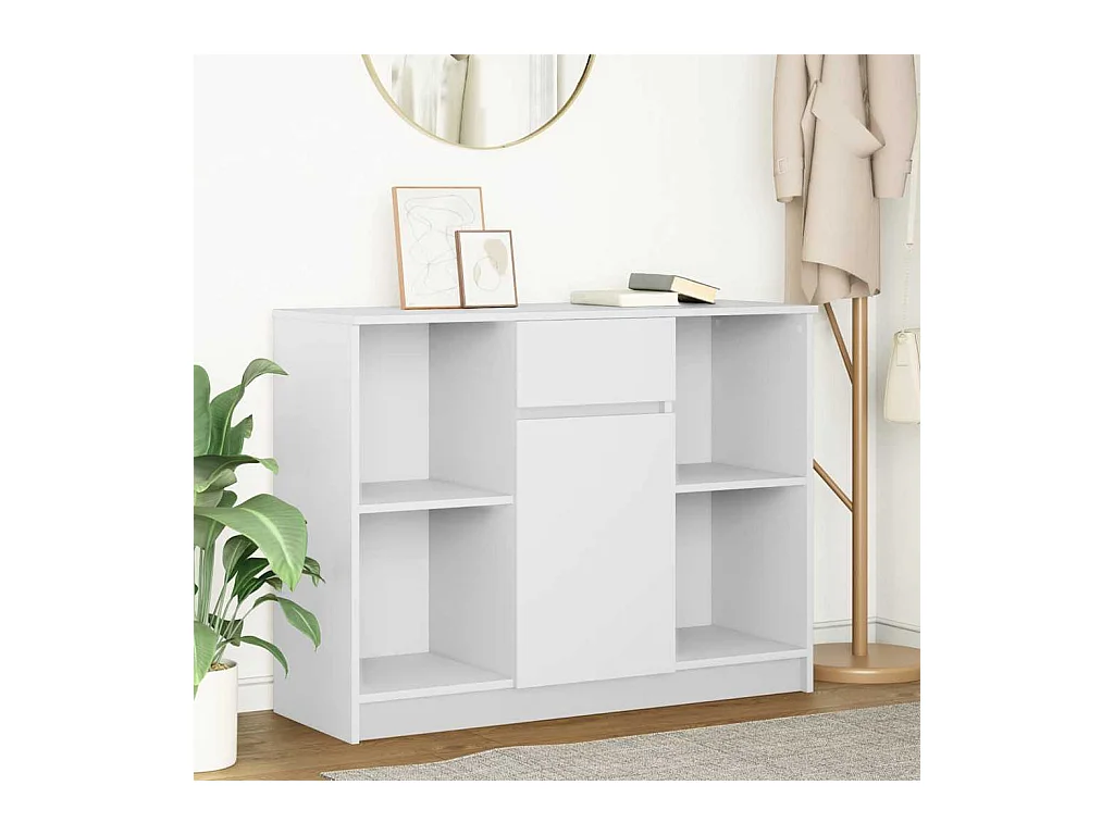 Buffet | Commode à tiroir | Meuble de rangement avec tiroir blanc 101x35x76 cm bois d'ingénierie