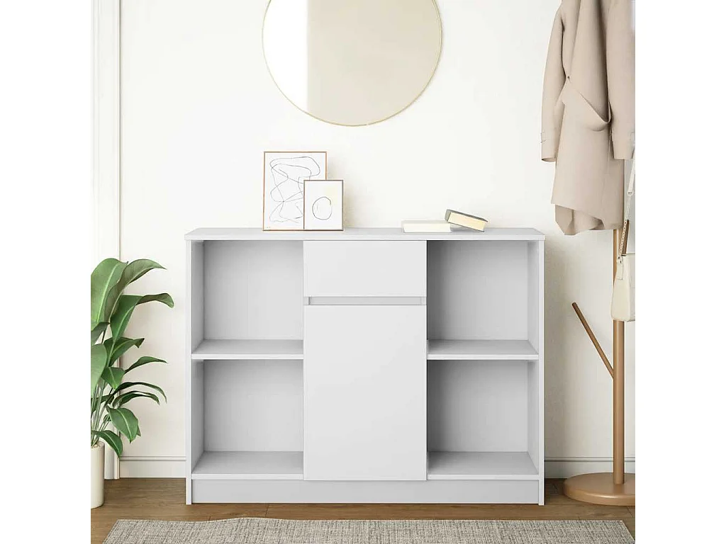 Buffet | Commode à tiroir | Meuble de rangement avec tiroir blanc 101x35x76 cm bois d'ingénierie