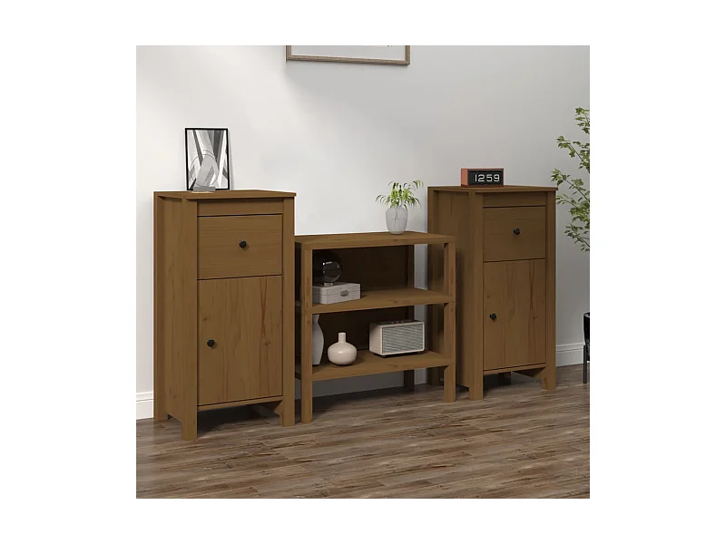 Buffets | Bahuts | Meuble de rangement 2 pcs Marron miel 40x35x80 cm Bois massif de pin