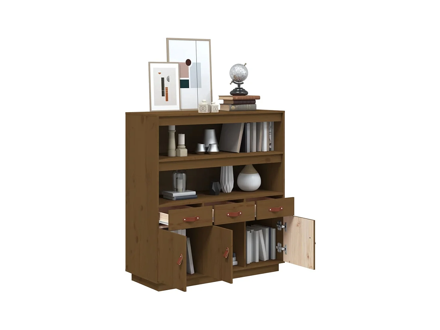 Buffet | Bahut | Meuble de rangement haut Marron miel 100x40x108,5 cm Bois massif de pin