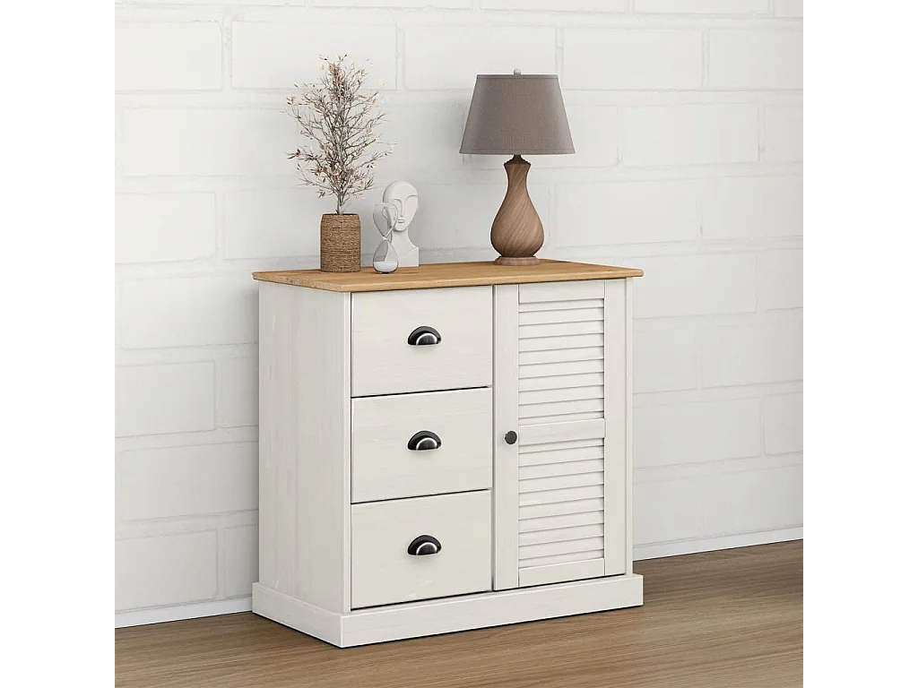 Buffet | Commode à tiroir | Meuble de rangement avec tiroirs VIGO 78x40x75 cm blanc bois massif de pin