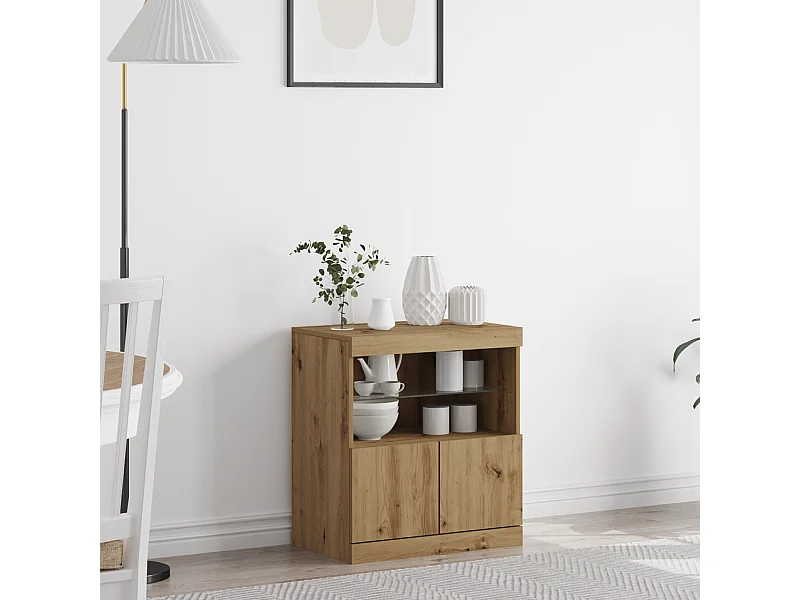 Buffet | Bahut | Meuble de rangement avec lumières LED Chêne Artisan 60x37x67 cm