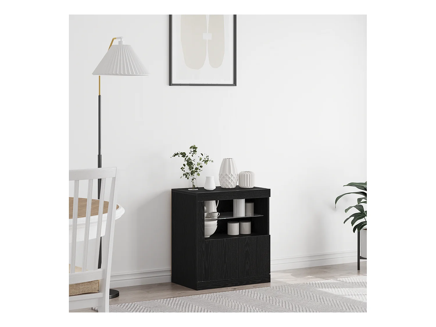 Buffet | Bahut | Meuble de rangement avec lumières LED Noir Chêne 60,5x37x67 cm