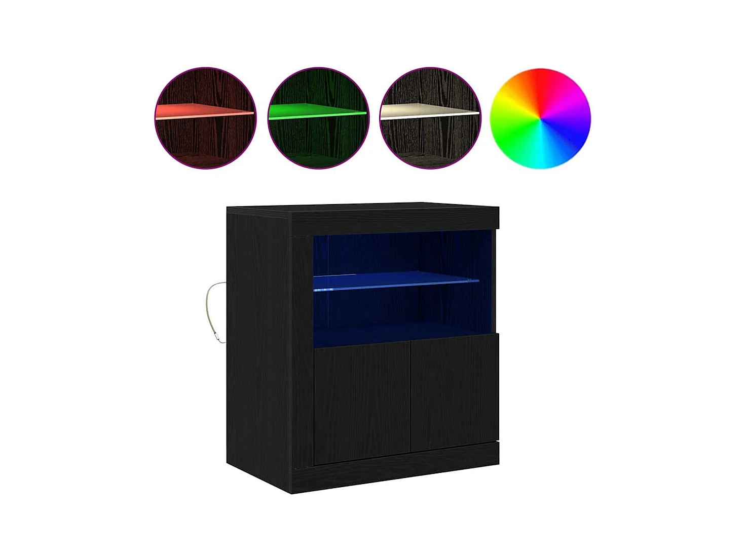 Buffet | Bahut | Meuble de rangement avec lumières LED Noir Chêne 60,5x37x67 cm