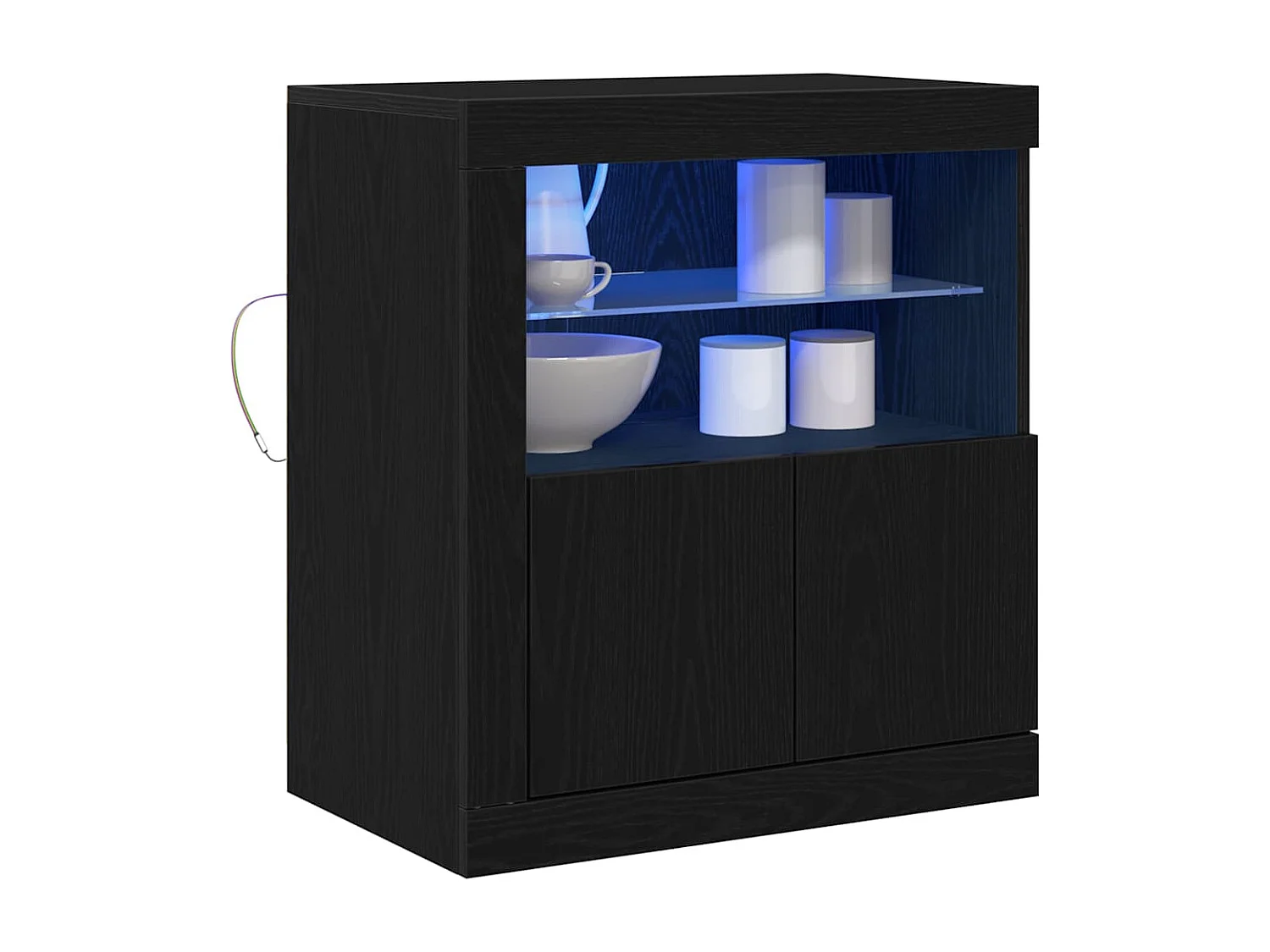 Buffet | Bahut | Meuble de rangement avec lumières LED Noir Chêne 60,5x37x67 cm