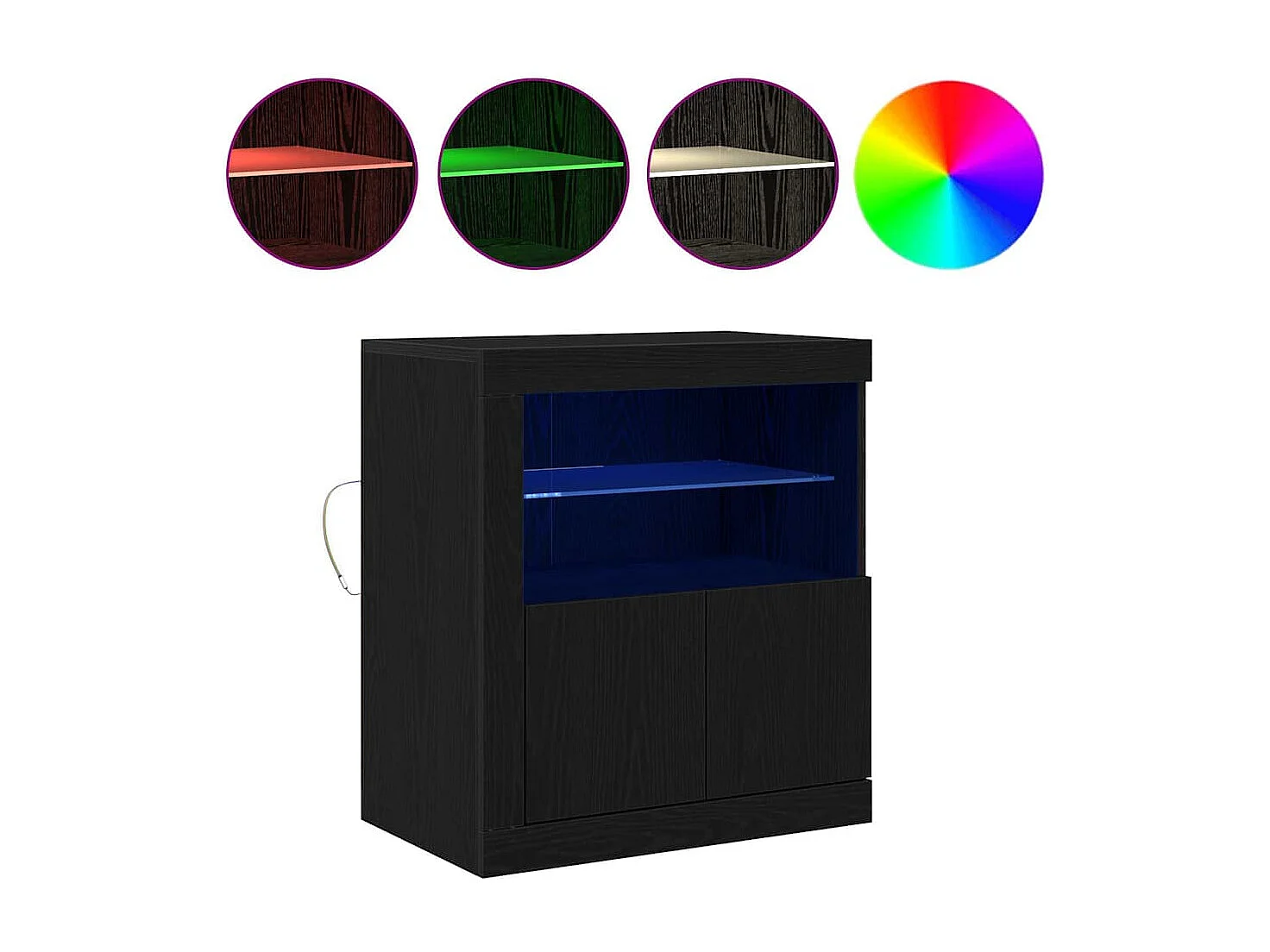 Buffet | Bahut | Meuble de rangement avec lumières LED Noir Chêne 60,5x37x67 cm