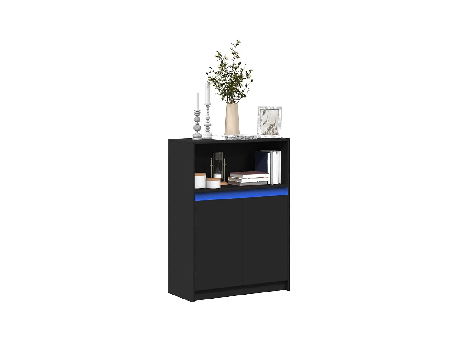Credenza | Buffet | Armadio con LED Nera 72x34x100 cm in Legno Multistrato