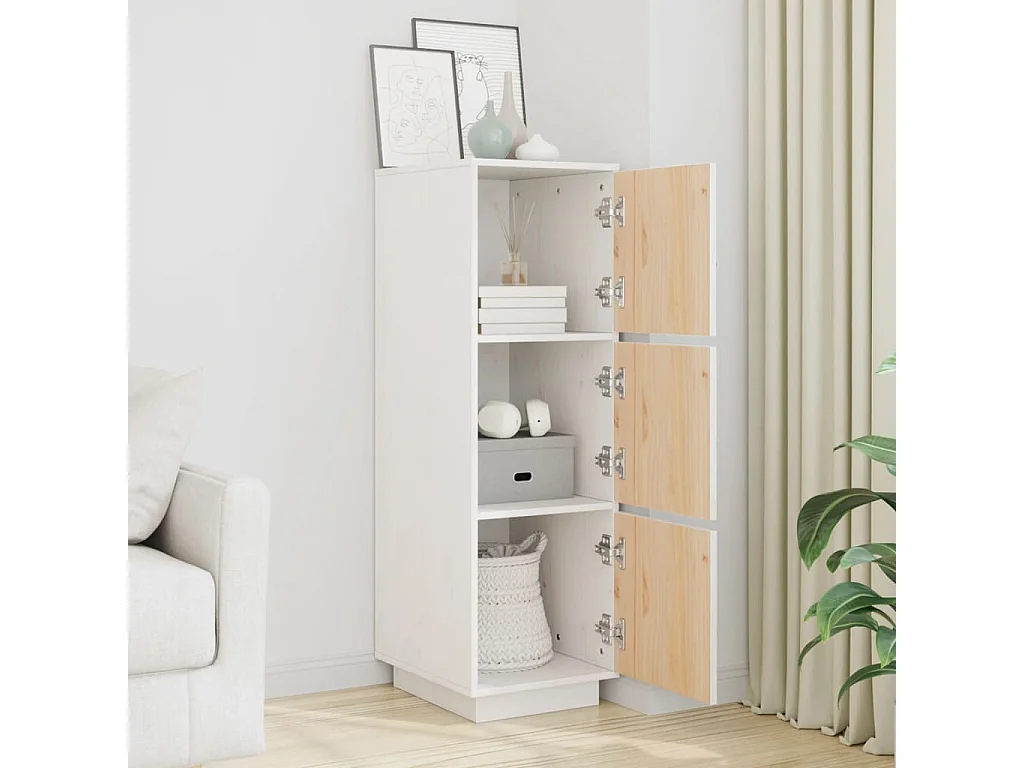 Buffet | Bahut | Meuble de rangement haut Blanc 34x40x108,5 cm Bois massif de pin