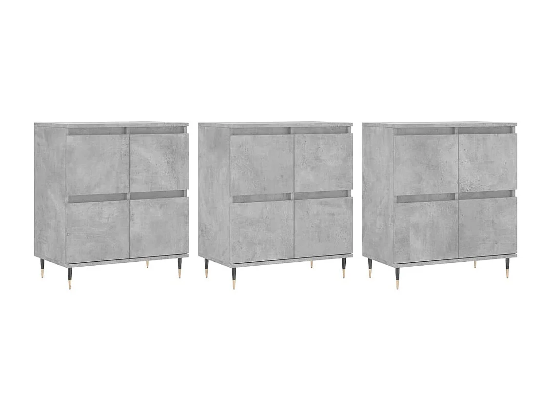 Buffets | Sideboards | Dressoirs 3 st bewerkt hout betongrijs