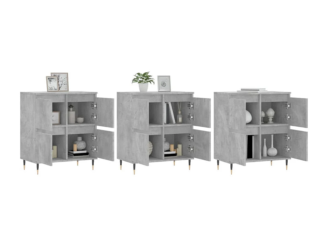 Buffets | Sideboards | Dressoirs 3 st bewerkt hout betongrijs