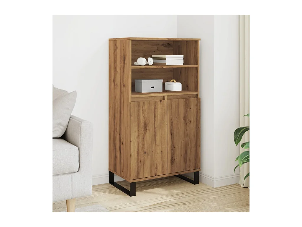 Buffet | Bahut | Meuble de rangement haut chêne artisanal 60x36x110 cm bois d'ingénierie