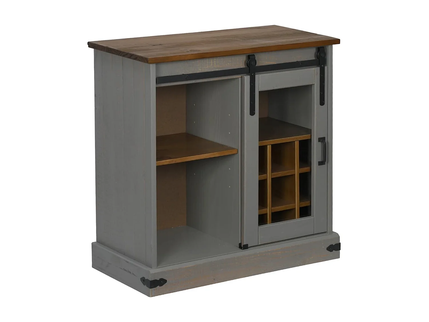 Buffet | Bahut | Meuble de rangement HALDEN porte coulissante gris 80x40x80 cm bois massif