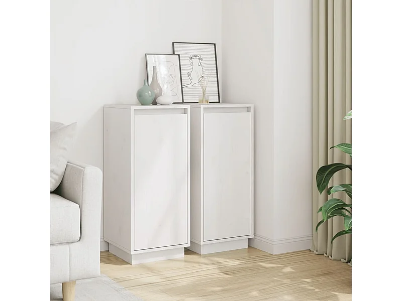 Credenze | Buffet | Armadi 2 pz Bianche 31,5x34x75 cm in Legno Massello di Pino