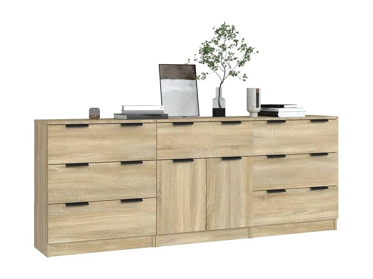 Buffet | Commode à tiroir | Meuble de rangements | Bahuts | Meuble de rangement 3 pcs Chêne sonoma Bois d'ingénierie