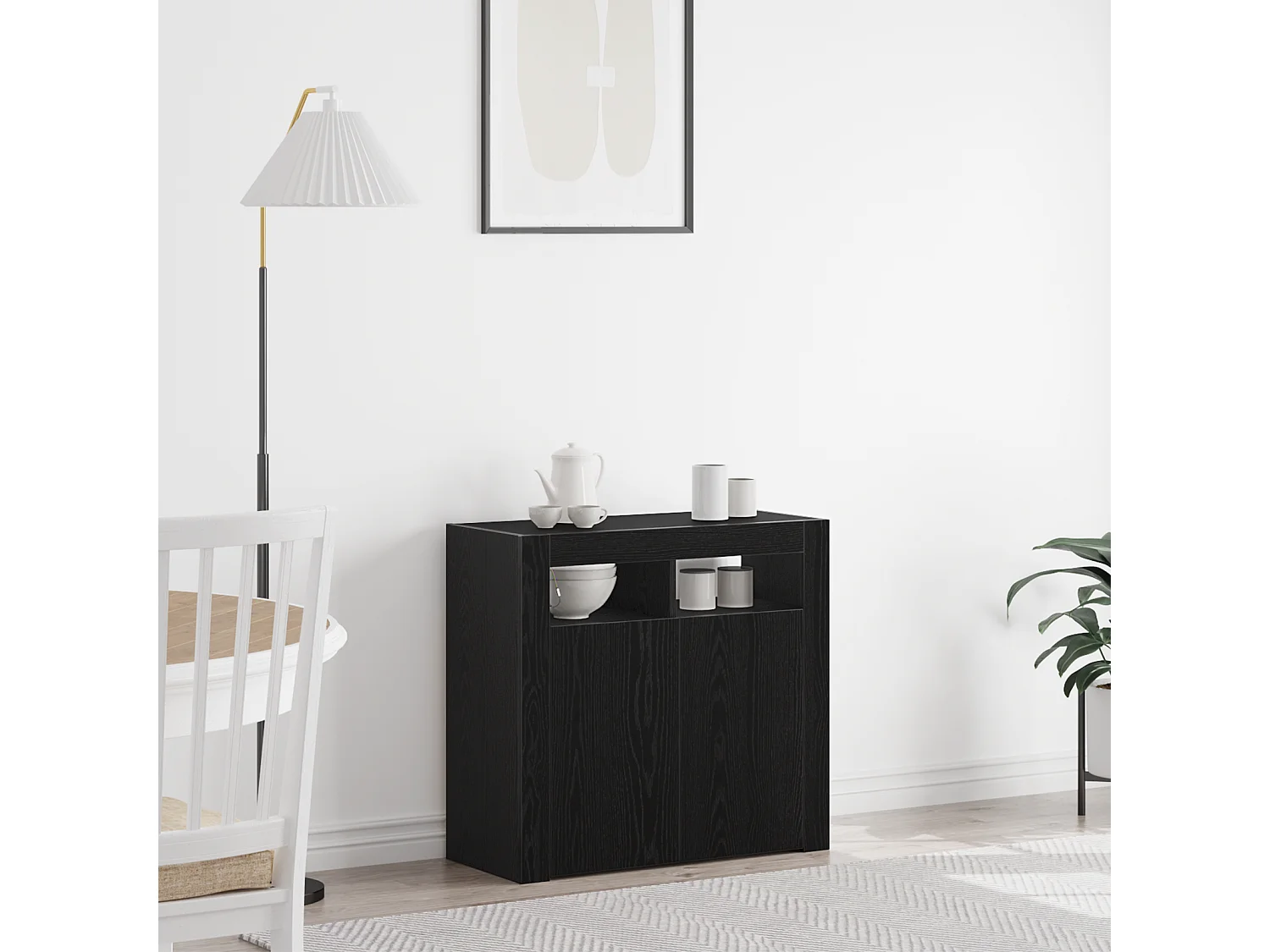 Buffet | Bahut | Meuble de rangement avec lumières LED, Chêne noir, 80x35x75 cm, Bois d'ingénierie