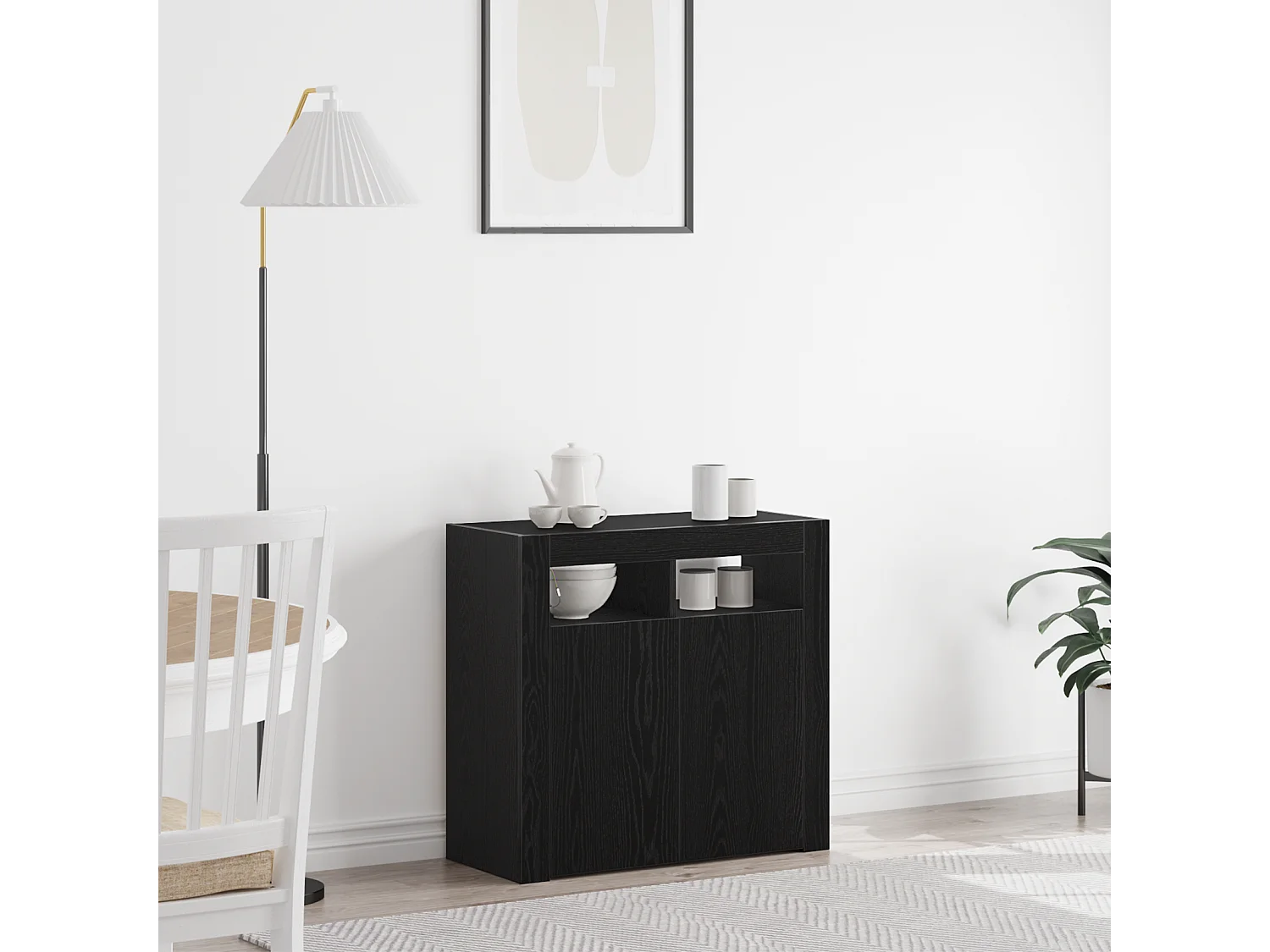 Buffet | Bahut | Meuble de rangement avec lumières LED, Chêne noir, 80x35x75 cm, Bois d'ingénierie
