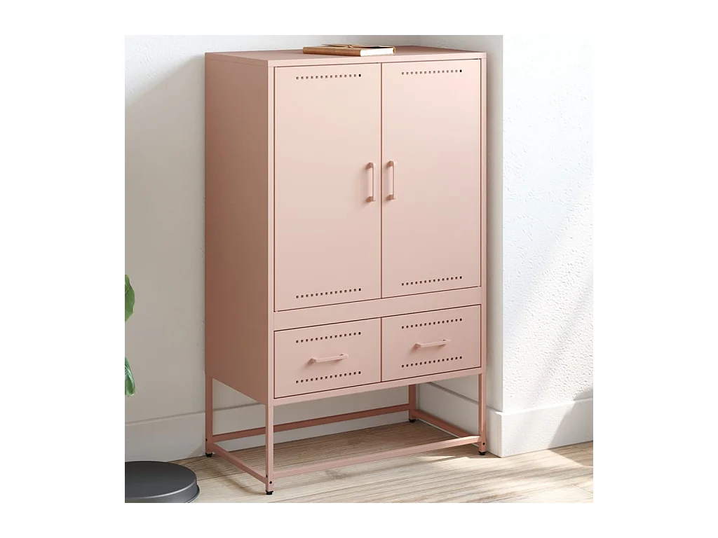 Buffet | Commode à tiroir | Meuble de rangement haut rose 68x39x111,5 cm acier