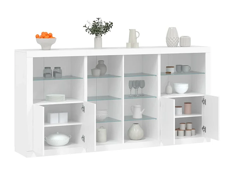 Credenza | Buffet | Armadio con Luci LED Bianca 202x37x100 cm