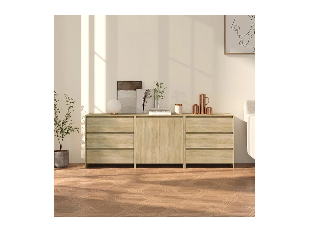 Buffet | Commode à tiroir | Meuble de rangements | Bahuts | Meuble de rangement 3 pcs Chêne sonoma Bois d'ingénierie