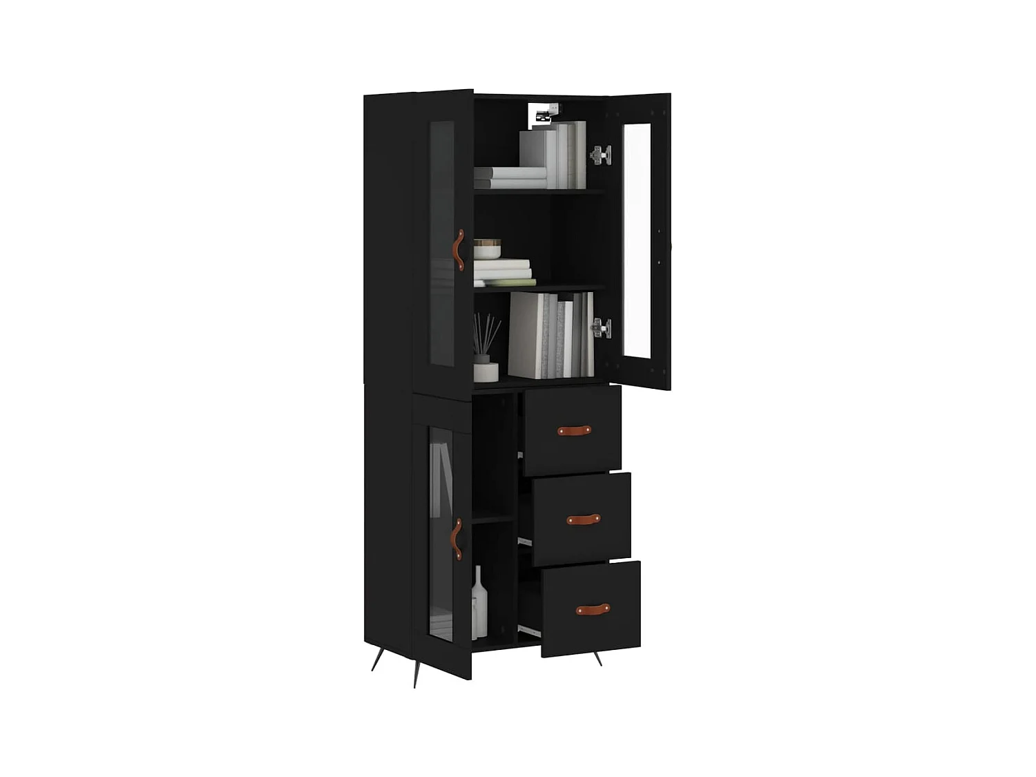 Buffet | Bahut | Meuble de rangement haut Noir 69,5x34x180 cm Bois d'ingénierie