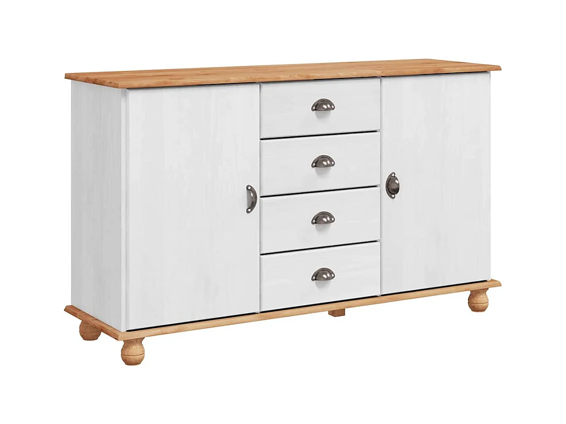 Buffet | Bahut | Meuble de rangement 'ASKIM'Blanc 133.5x40x79 cm Bois massif pin