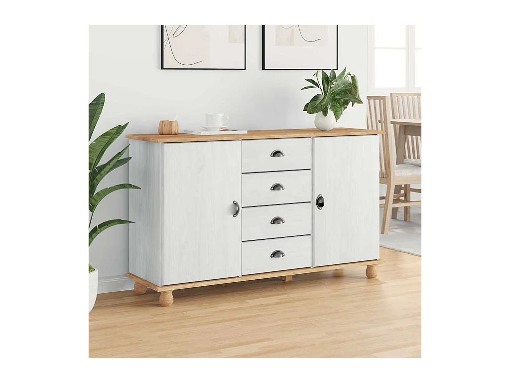 Buffet | Bahut | Meuble de rangement 'ASKIM'Blanc 133.5x40x79 cm Bois massif pin