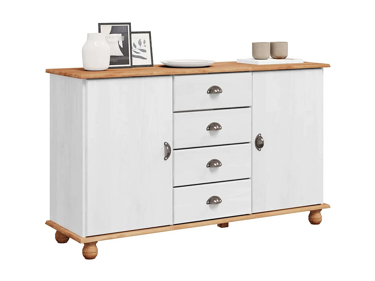 Credenza | Buffet | Armadio 'ASKIM'Bianca 133,5x40x78 cm Legno massiccio di pino