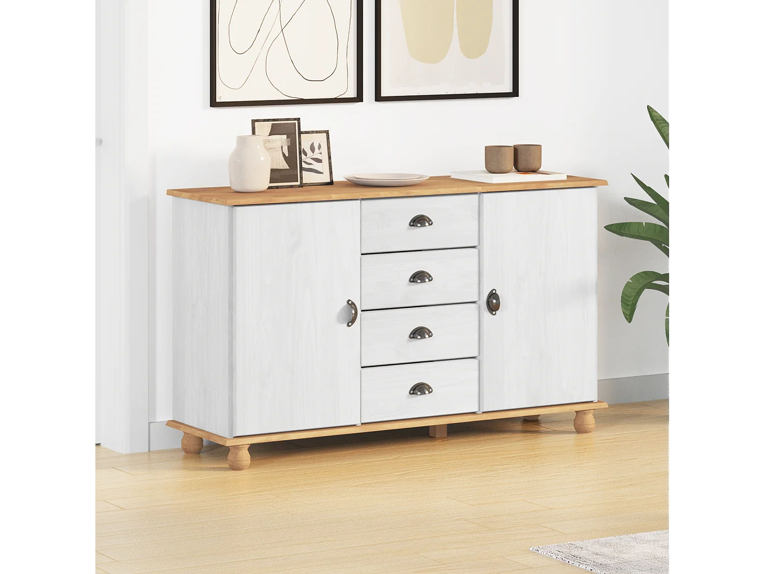 Buffet | Sideboard | Dressoir met lade ASKIM 133,5 x 40 x 79 cm Massief grenenhout