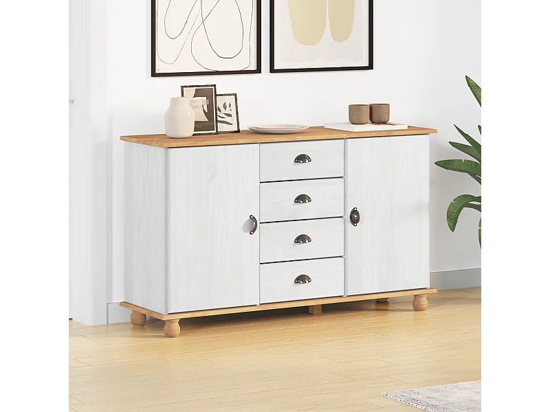 Buffet | Bahut | Meuble de rangement 'ASKIM'Blanc 133.5x40x79 cm Bois massif pin