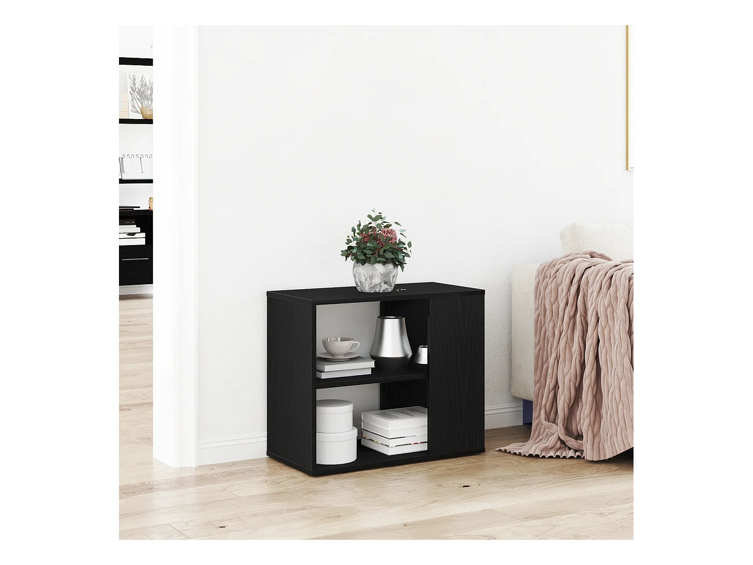 Buffet | Bahut | Meuble de rangement noir en chêne 60x30x50 cm en bois composite