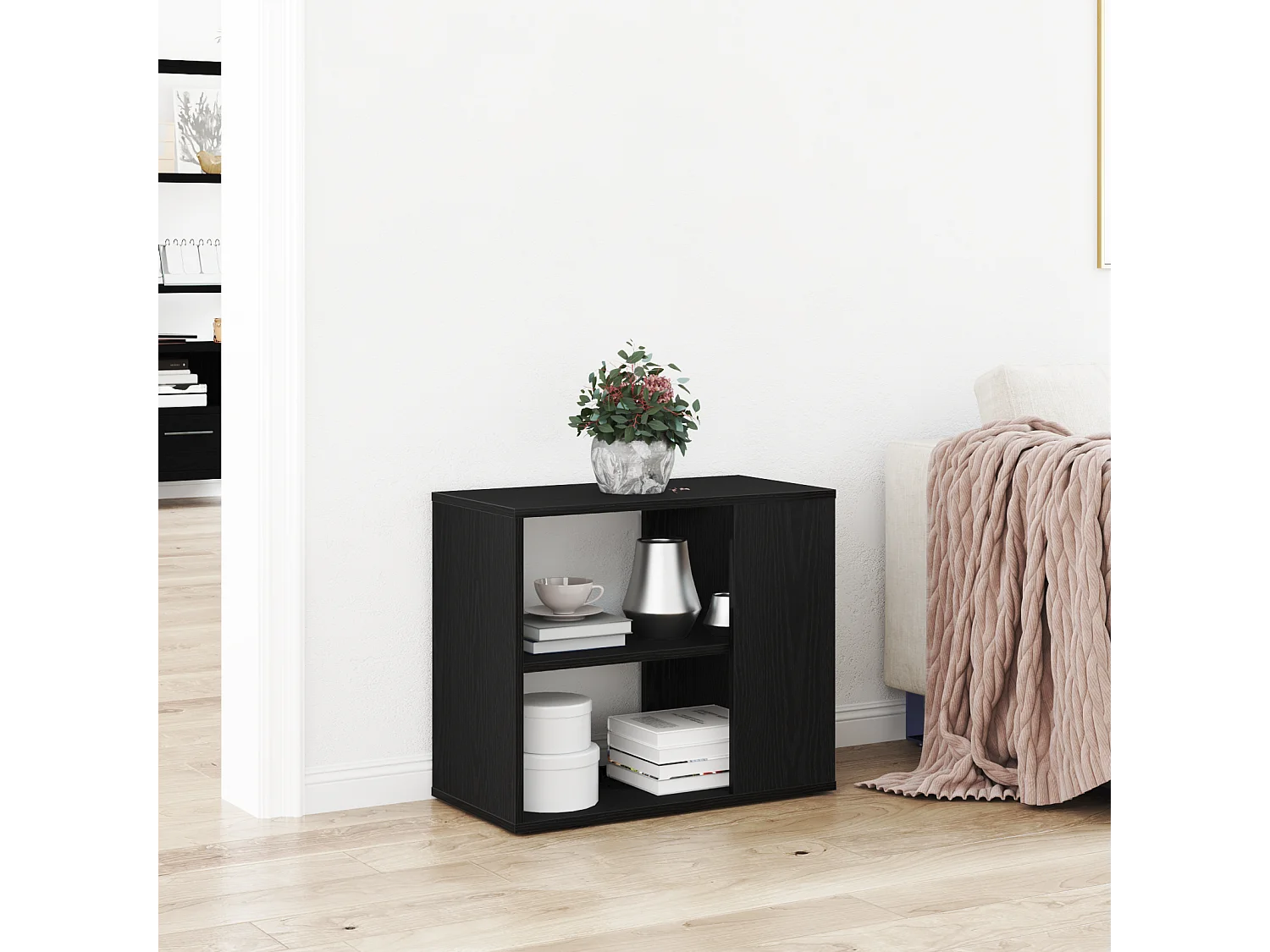 Buffet | Bahut | Meuble de rangement noir en chêne 60x30x50 cm en bois composite