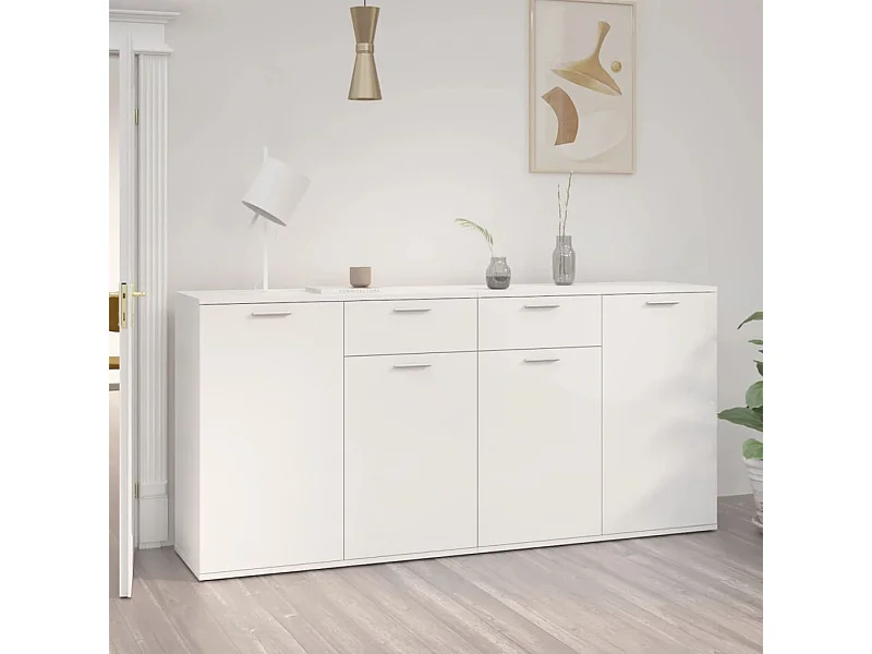 Credenza | Buffet | Armadio Bianco Lucido 160x36x75 cm in Legno Multistrato